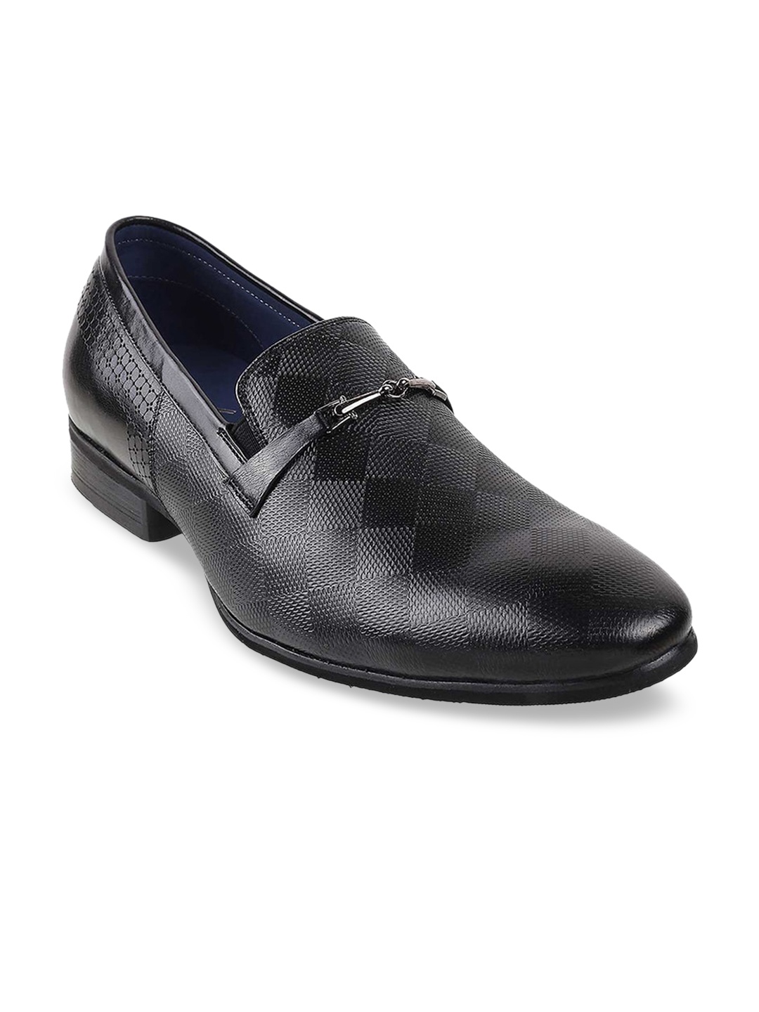 

DAVINCHI Men Black Textured Leather Formal Slip-Ons