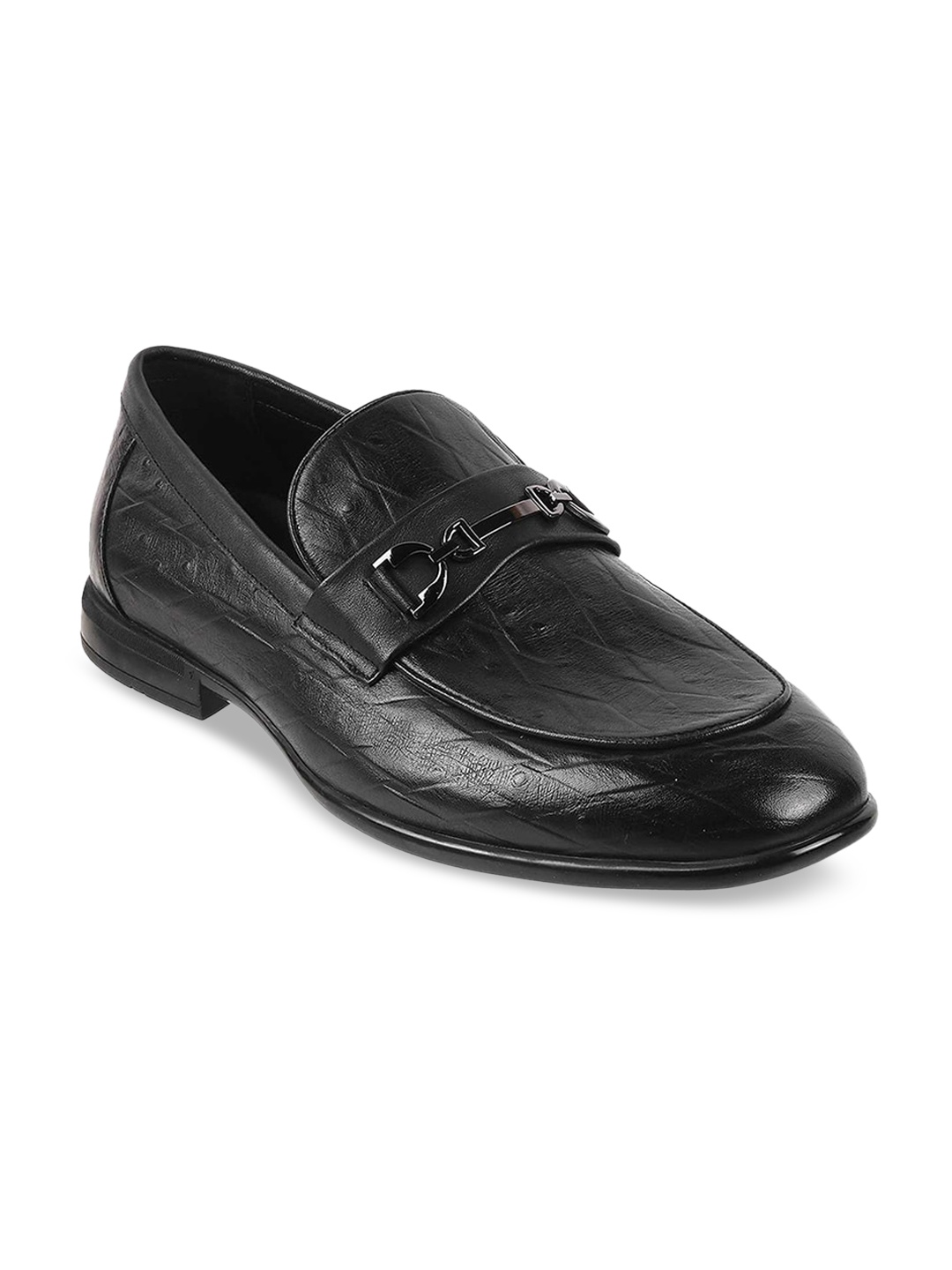 

DAVINCHI Men Black Solid Leather Formal Loafers
