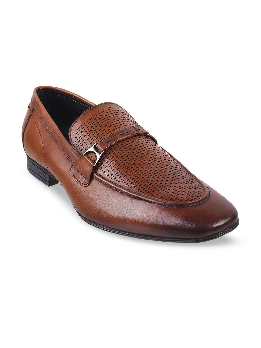 

DAVINCHI Men Tan-Brown Textured Leather Formal Loafers