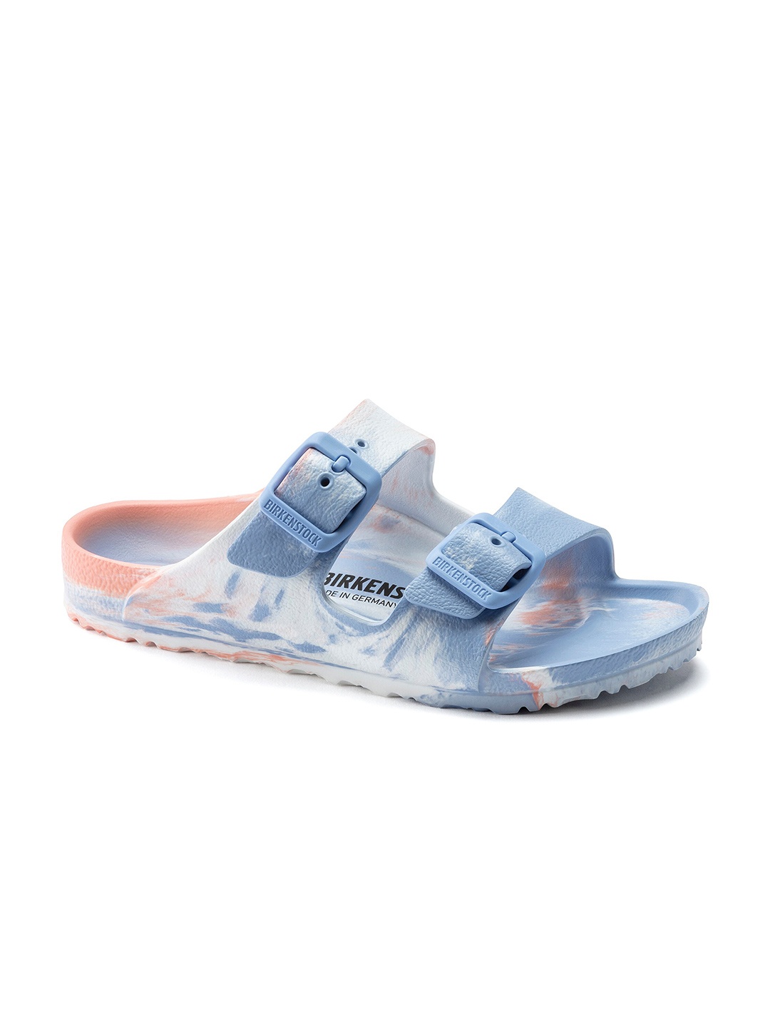 

Birkenstock Girls Narrow Width Blue & White Arizona Sliders With Buckle