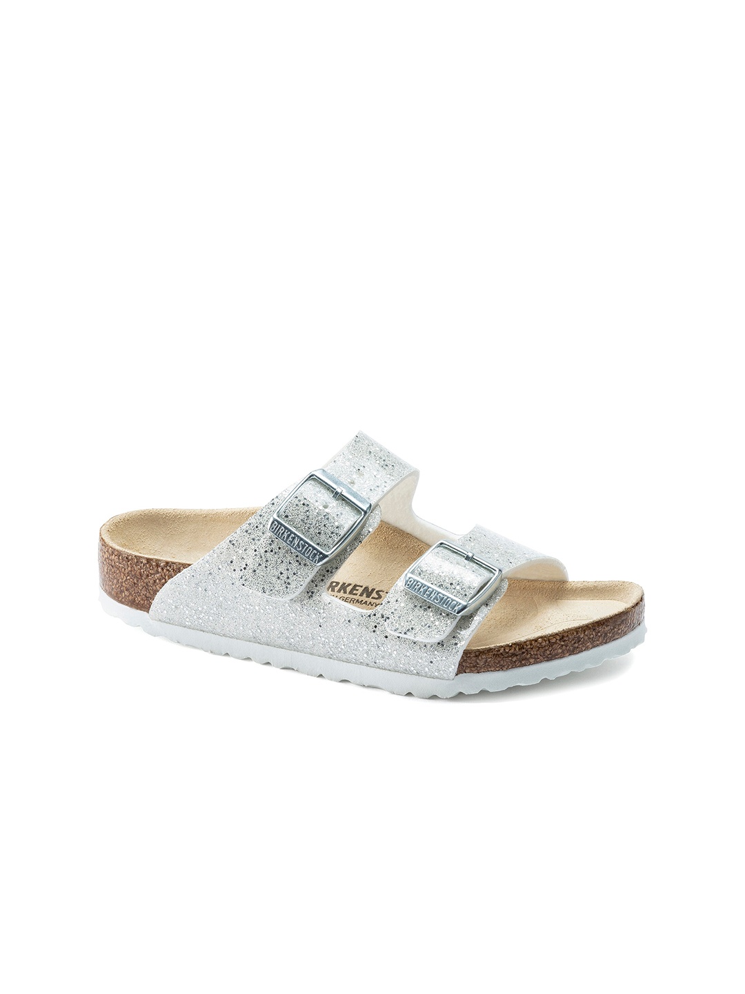 

Birkenstock Girls Silver-Toned Narrow Width Arizona Open Toe Flats with Buckles