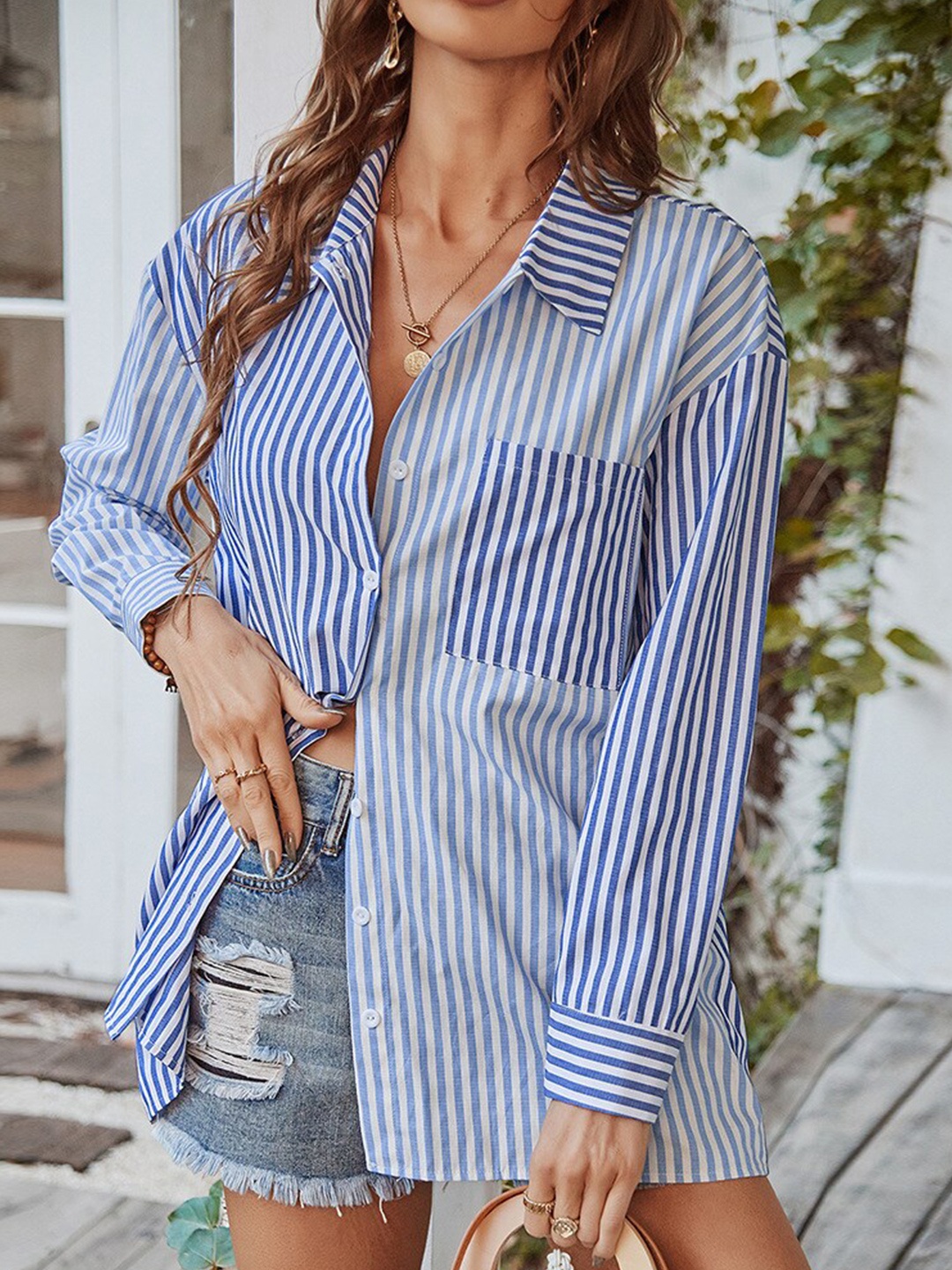 

La Aimee Blue Striped Casual Shirt