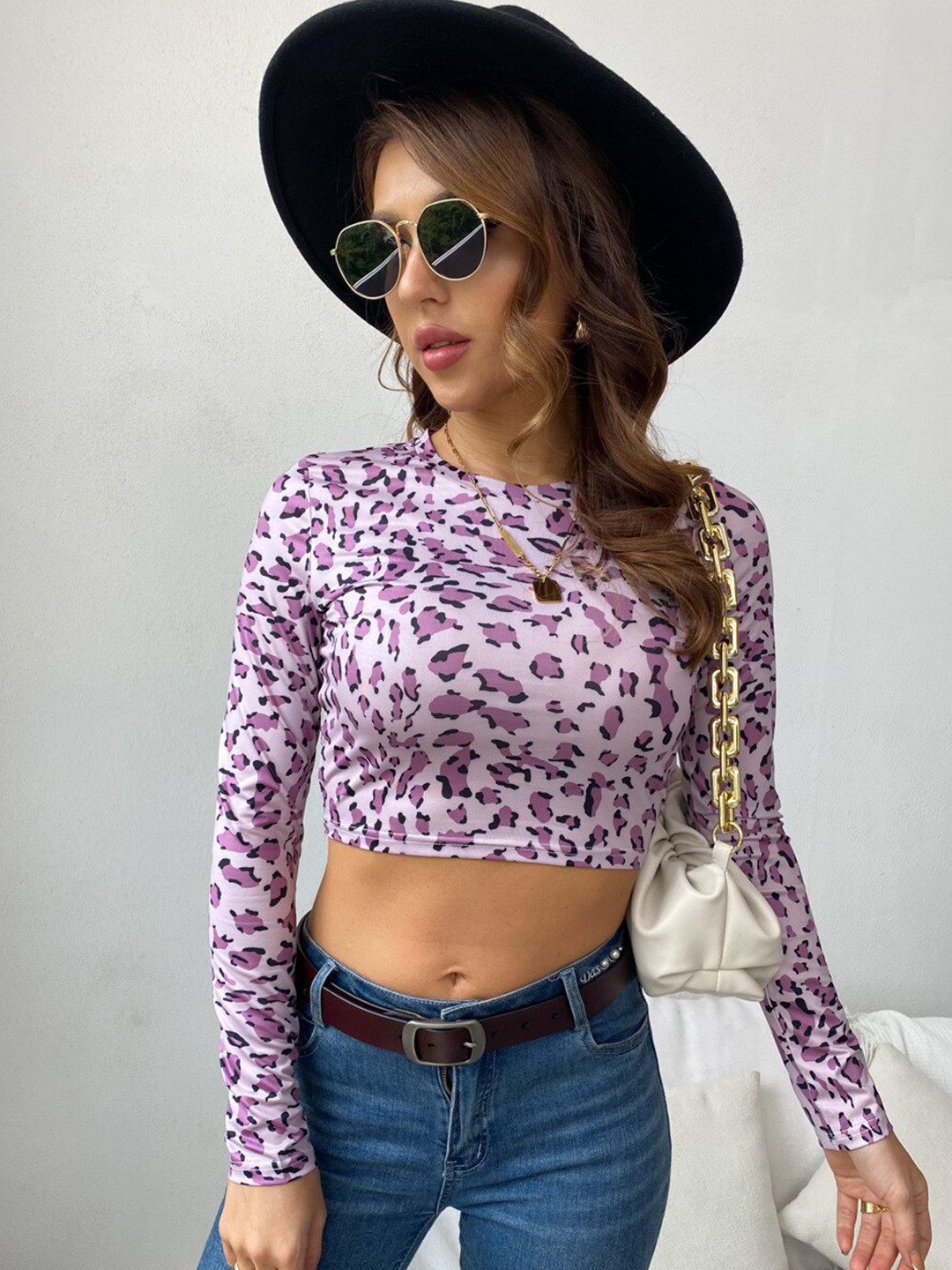 

La Aimee Purple Animal Print Crop Top