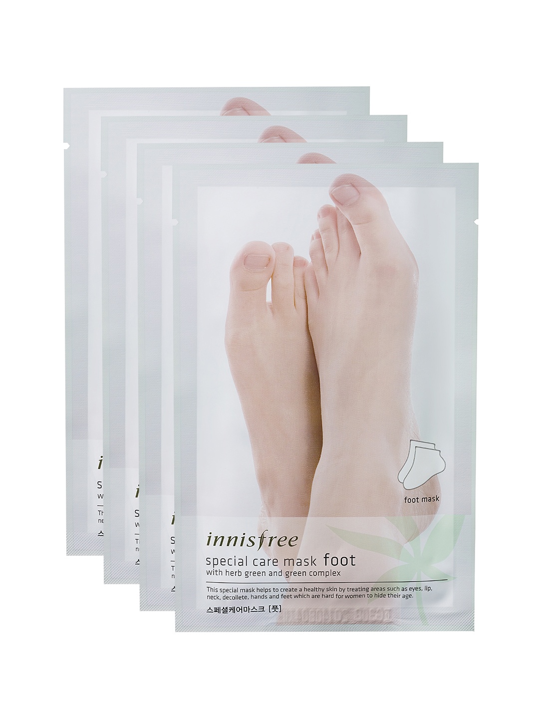

Innisfree Set of 4 Special Care Foot Mask with Herb Green & Green Complex - 20 ml Each, Grey