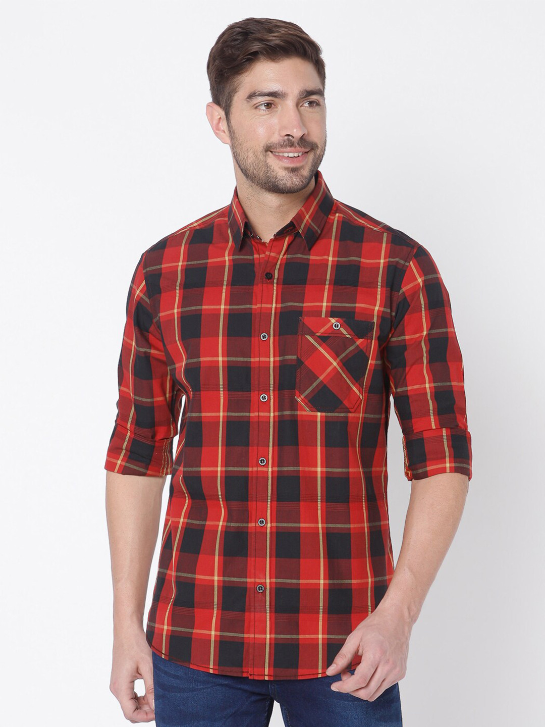 

Mufti Men Charcoal Classic Slim Fit Tartan Checks Checked Casual Shirt
