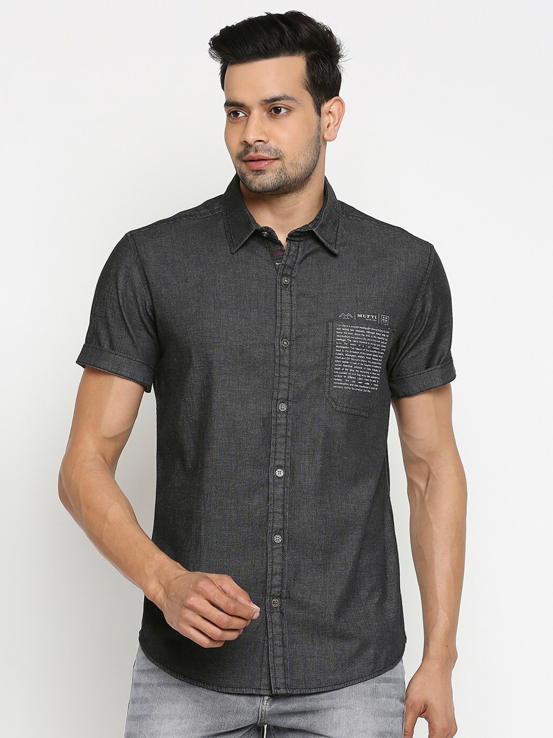 

Mufti Men Black Classic Slim Fit Pure Cotton Casual Shirt