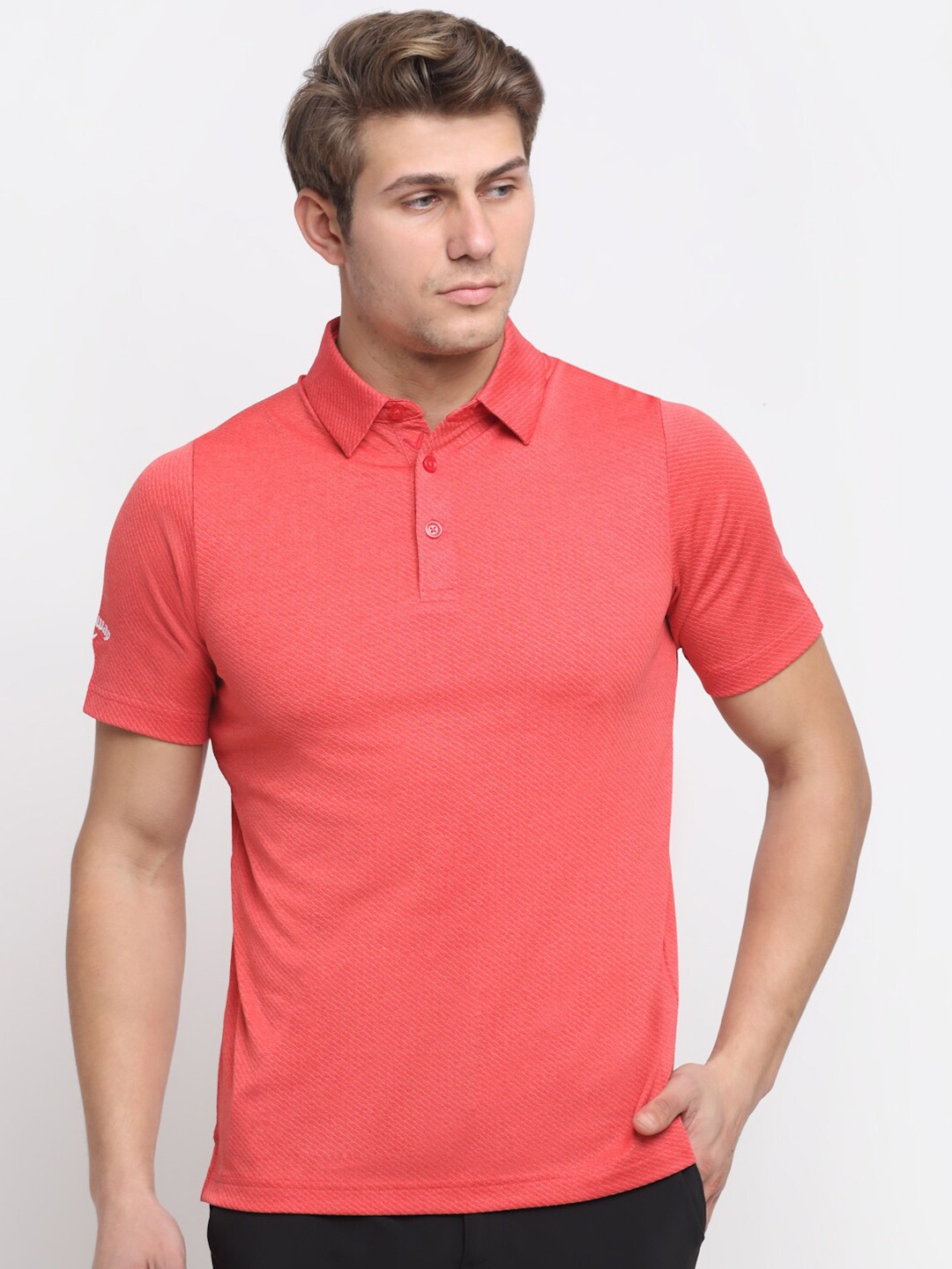 

callaway Men Red Polo Collar Applique T-shirt