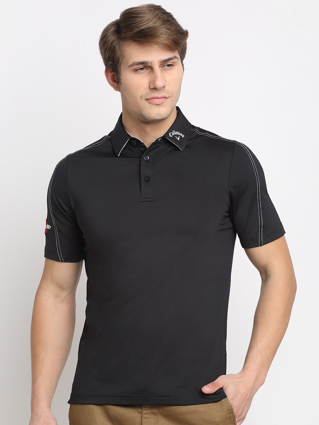 

callaway Men Black Polo Collar Regular Fit T-shirt