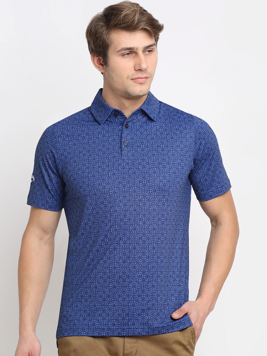 

callaway Men Navy Blue Printed Polo Collar T-shirt