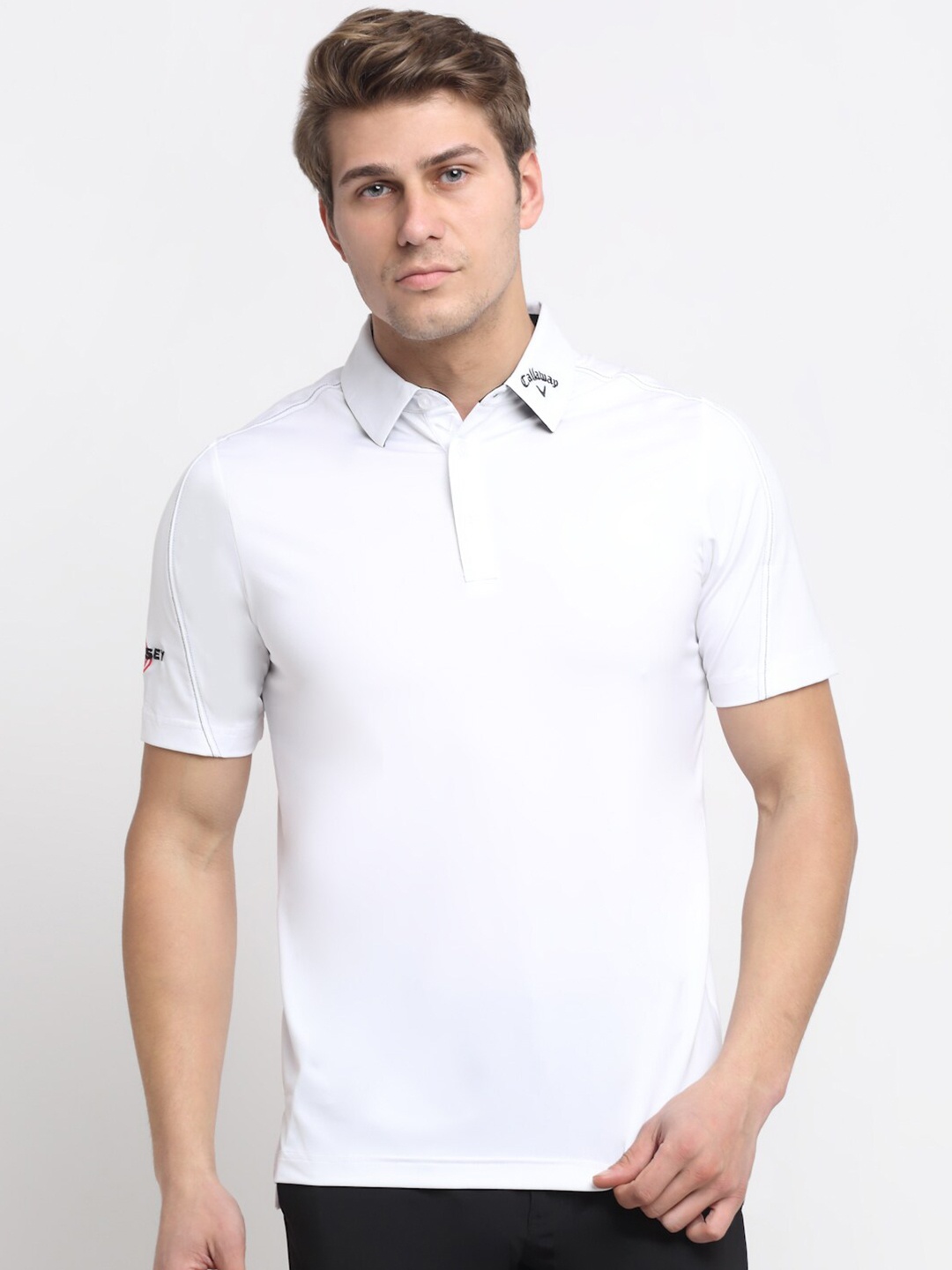 

callaway Men White Polo Collar Regular Fit Dry-Fit T-shirt