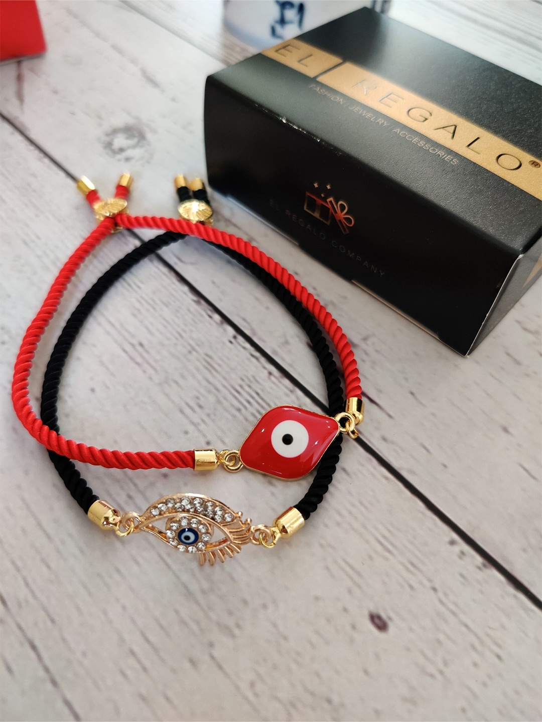 

EL REGALO Set Of 2 Gold-Plated & Red Charm Bracelet