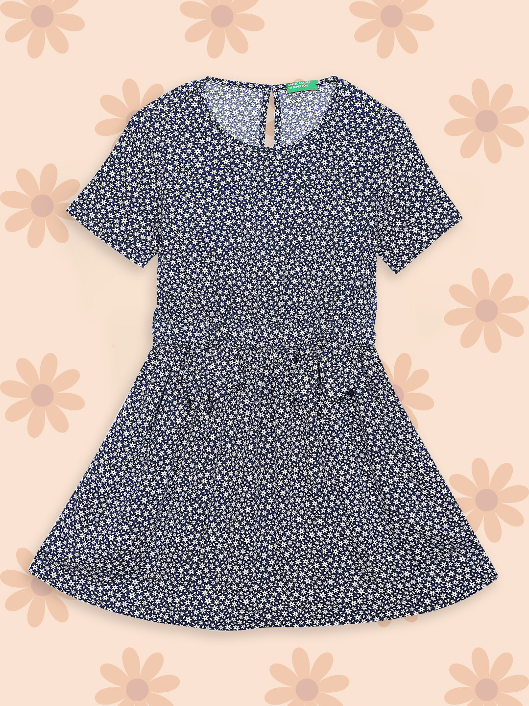 

United Colors of Benetton Girls Navy Blue Floral Fit and Flare Dress