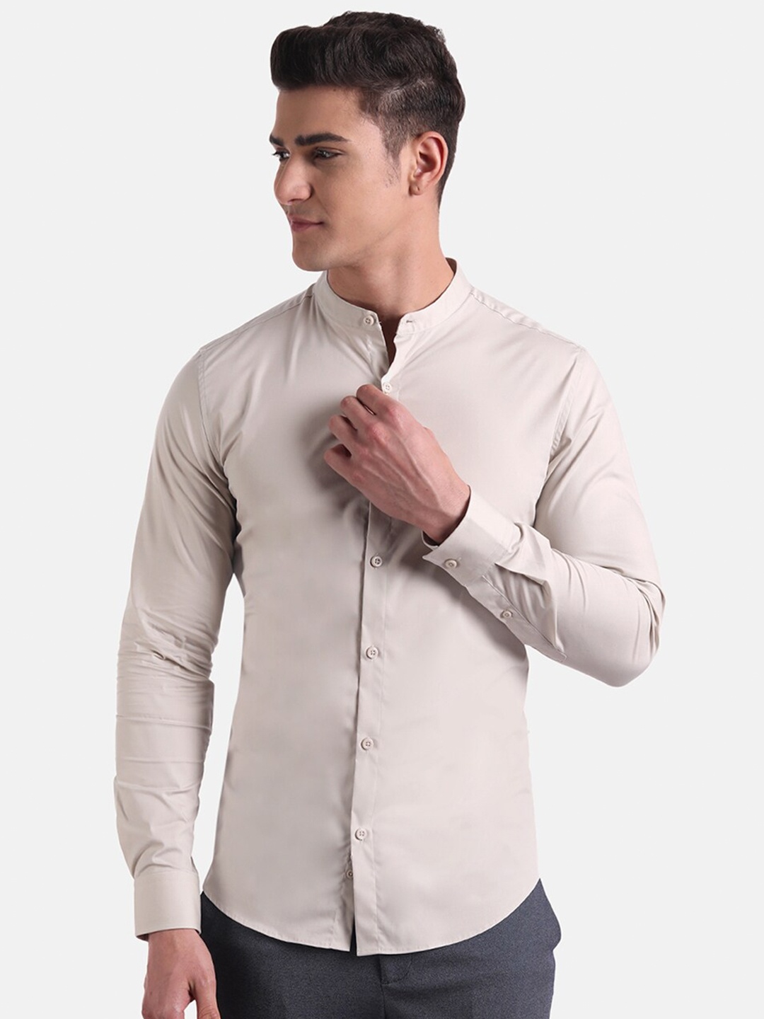 

United Colors of Benetton Men Grey Slim Fit Casual Shirt