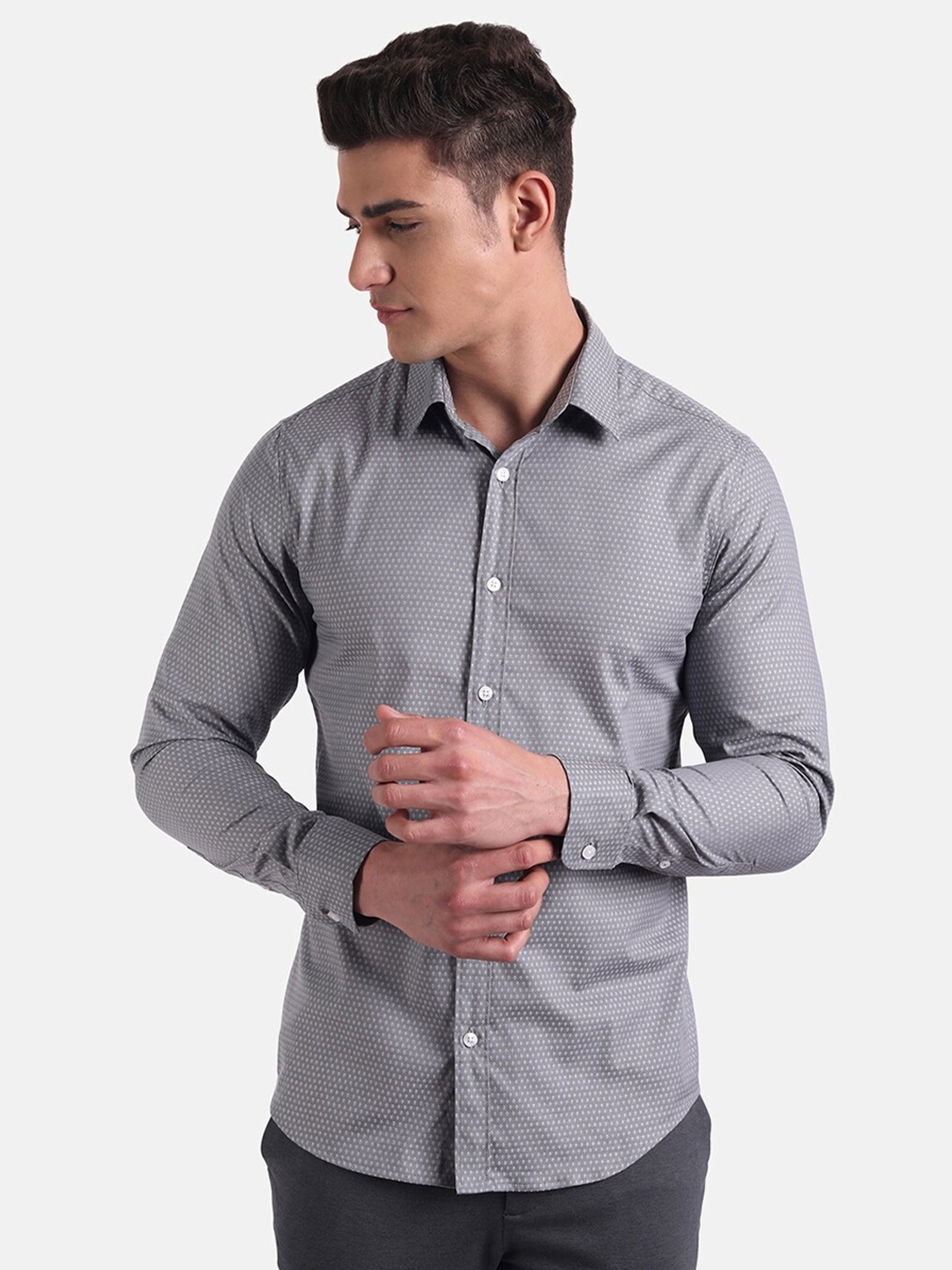 

United Colors of Benetton Men Grey Slim Fit Printed Casual Shirt
