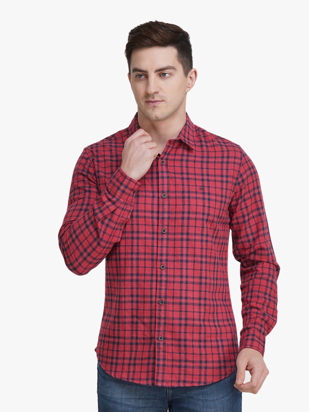 

United Colors of Benetton Pink Slim Fit Tartan Checked Casual Shirt