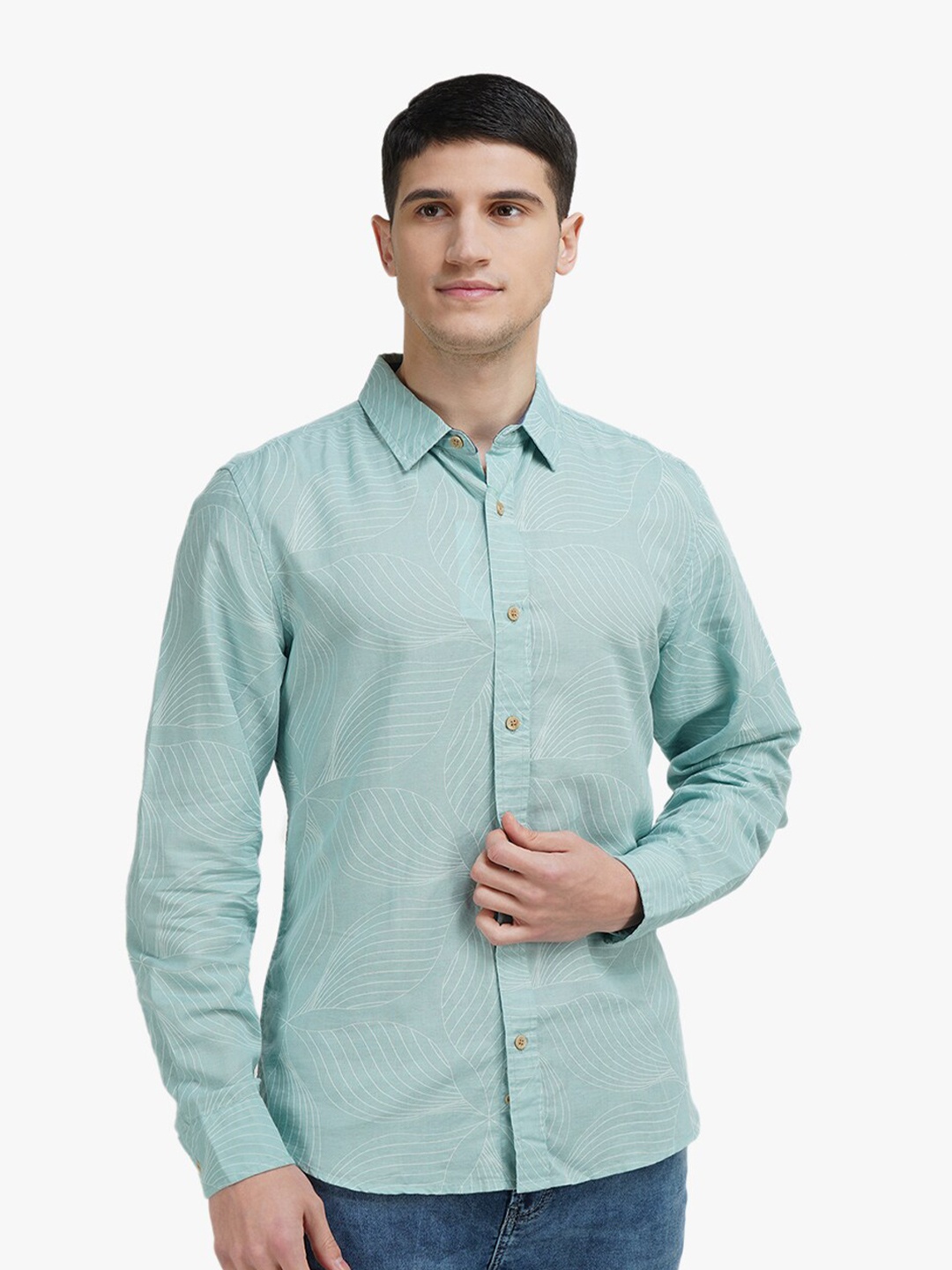 

United Colors of Benetton Men Blue Slim Fit Striped Linen Casual Shirt