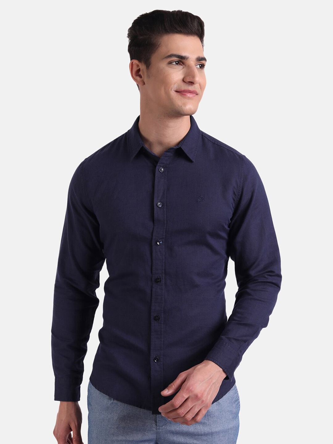 

United Colors of Benetton Men Navy Blue Slim Fit Casual Shirt
