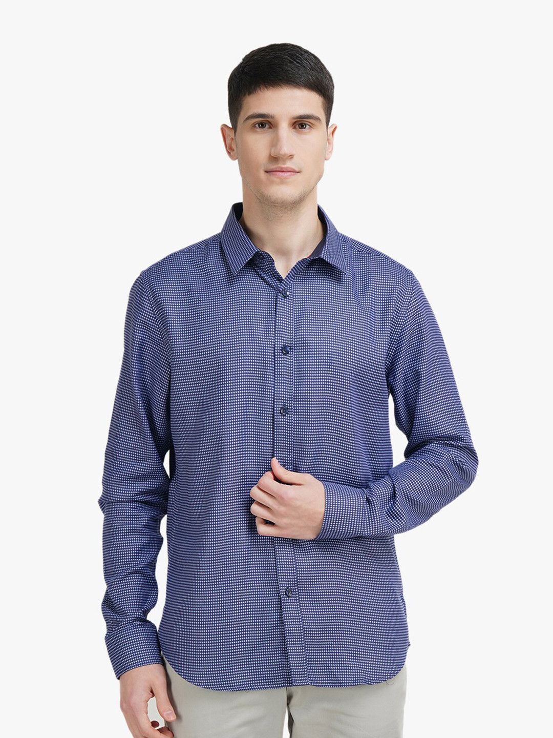 

United Colors of Benetton Men Blue Slim Fit Checked Cotton Casual Shirt