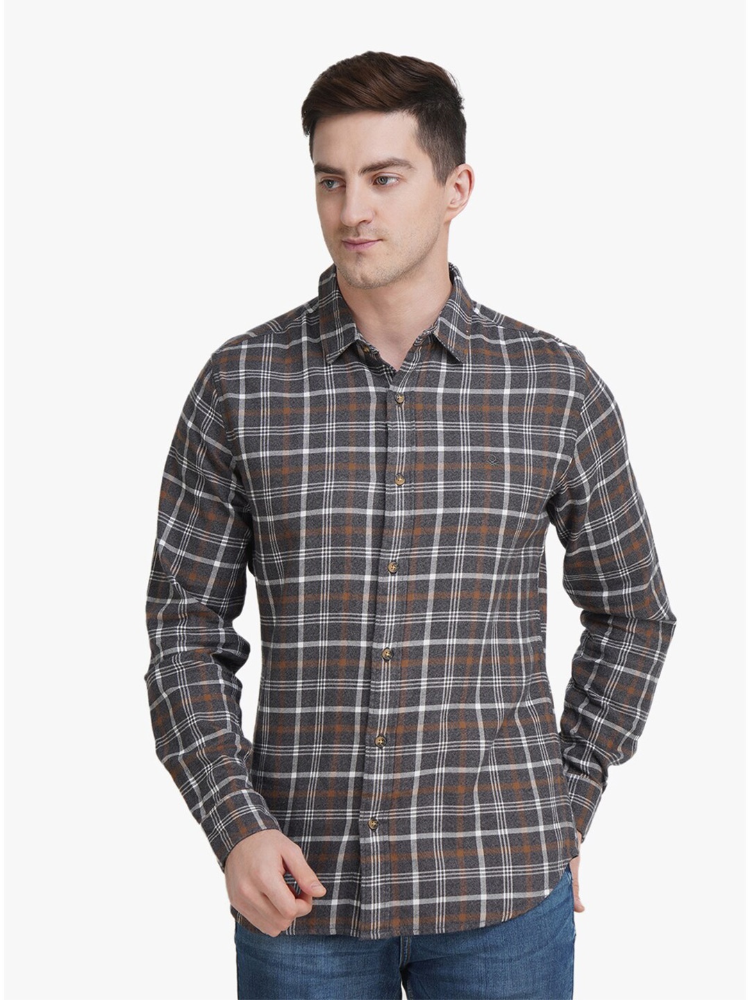 

United Colors of Benetton Men Grey Slim Fit Tartan Checks Cotton Casual Shirt