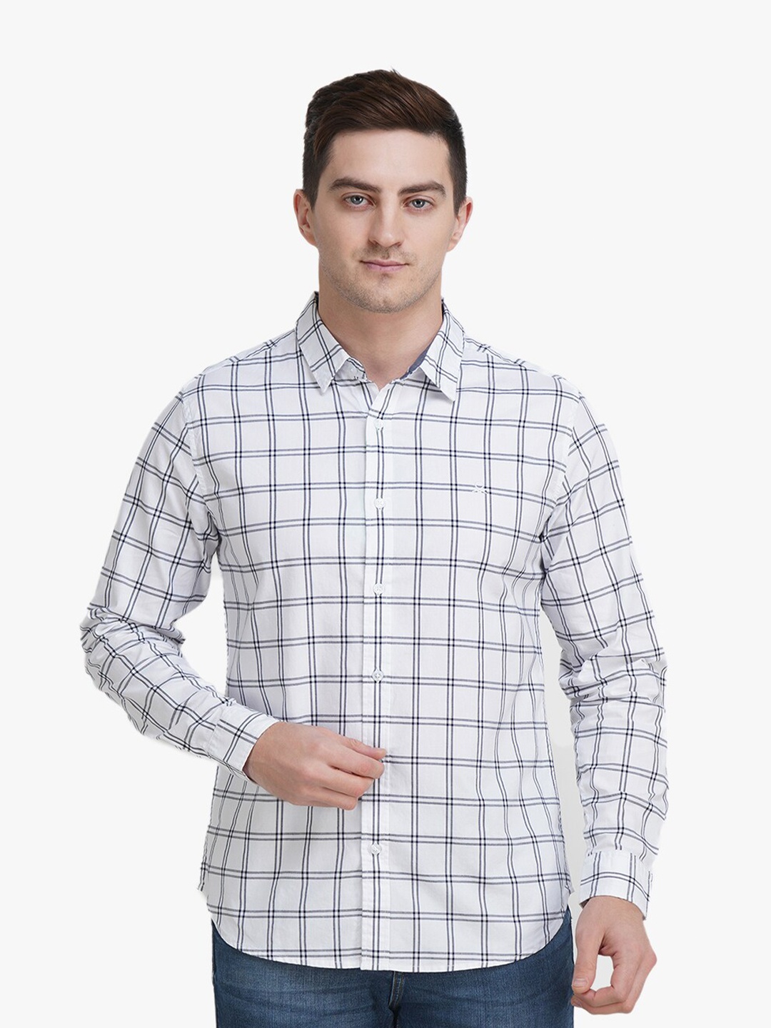 

United Colors of Benetton Men White Slim Fit Tartan Checked Cotton Casual Shirt