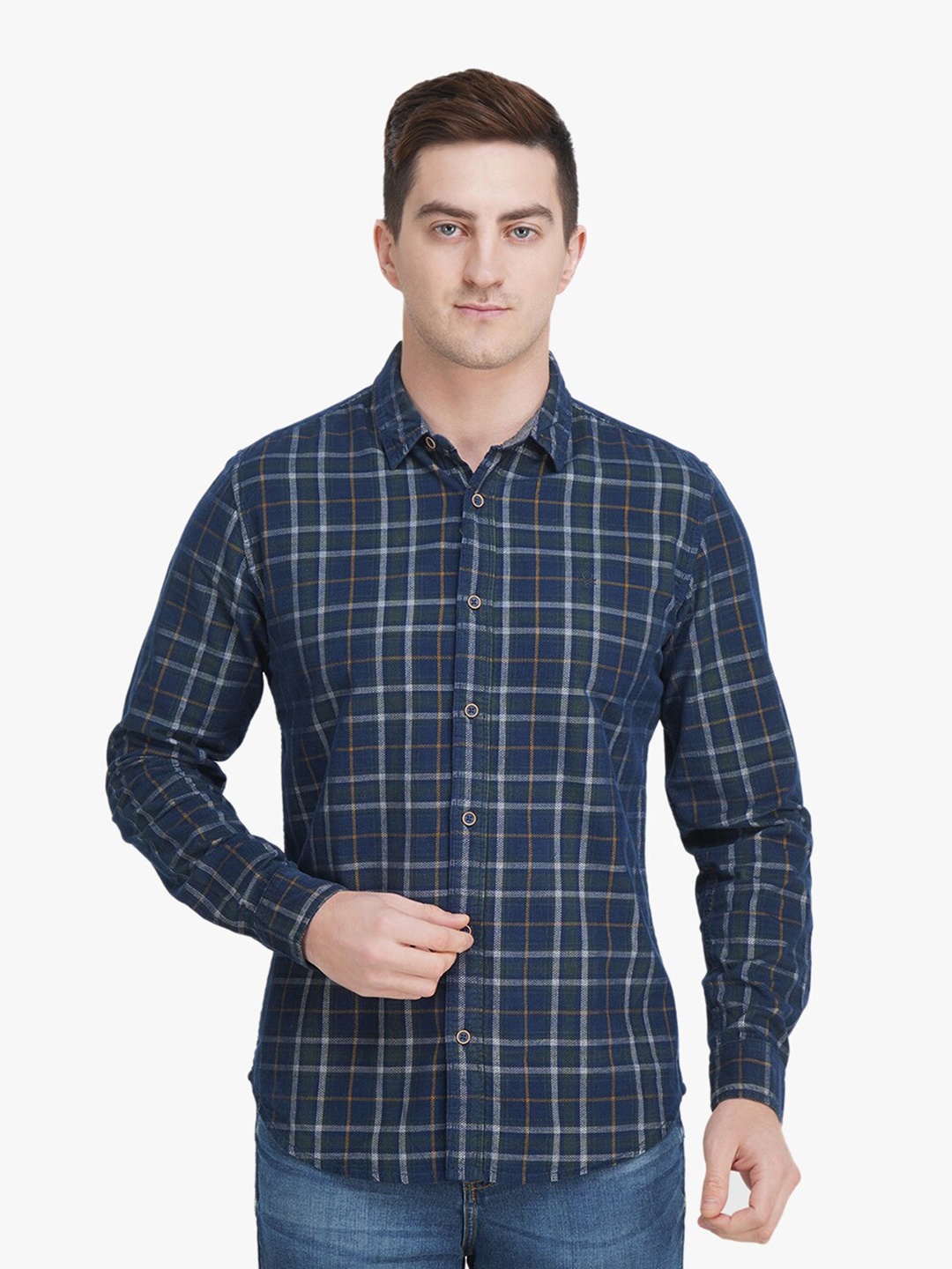 

United Colors of Benetton Men Blue Slim Fit Tartan Checks Checked Casual Shirt
