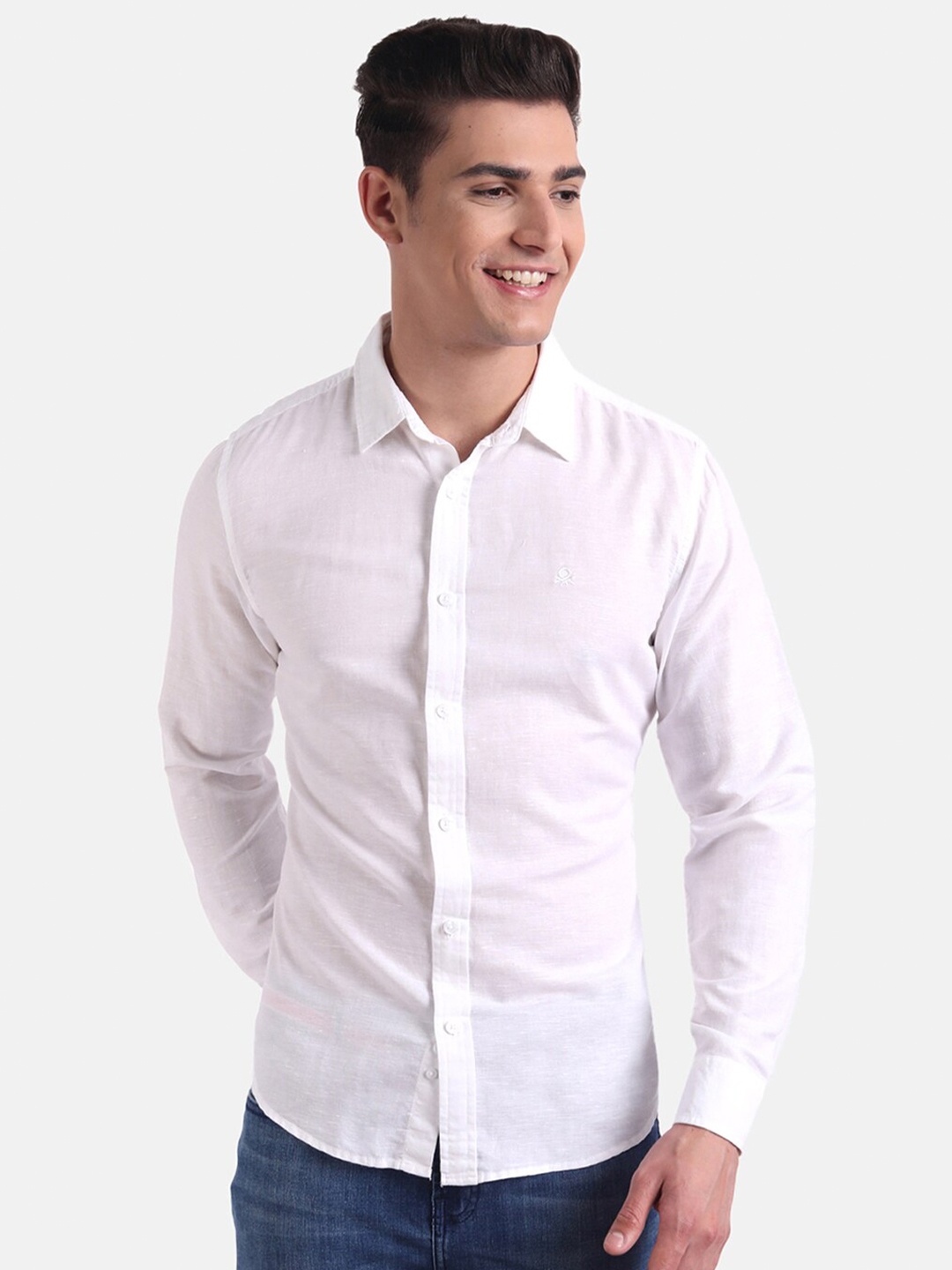 United Colors of Benetton Men White Slim Fit Casual Shirt