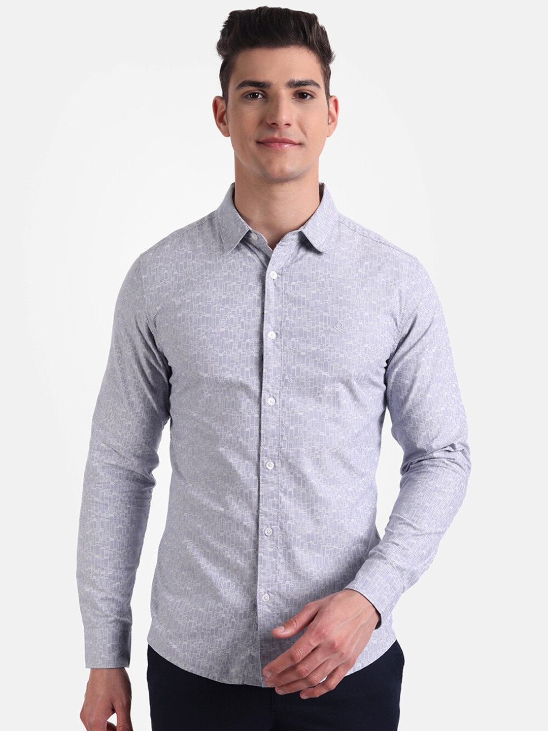 

United Colors of Benetton Men Grey Slim Fit Floral Printed Casual Shirt