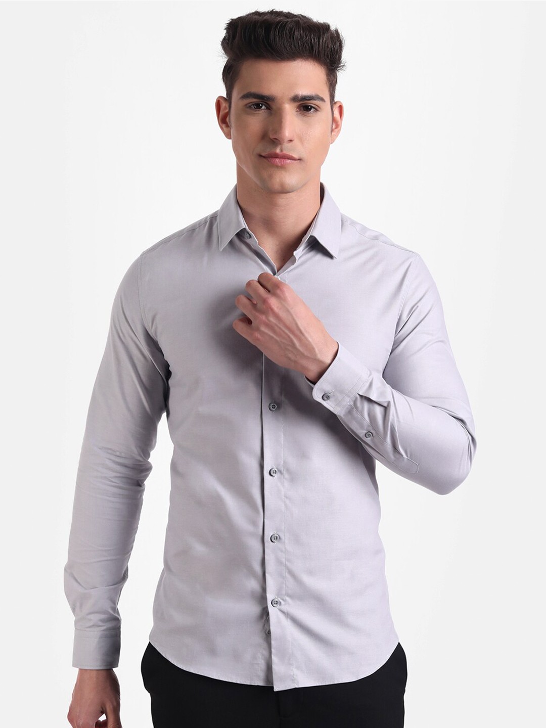 

United Colors of Benetton Men Grey Slim Fit Casual Shirt