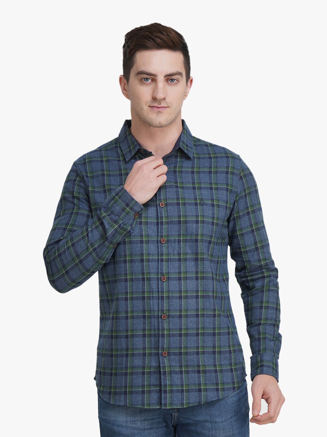 

United Colors of Benetton Men Blue Slim Fit Tartan Checks Checked Casual Shirt