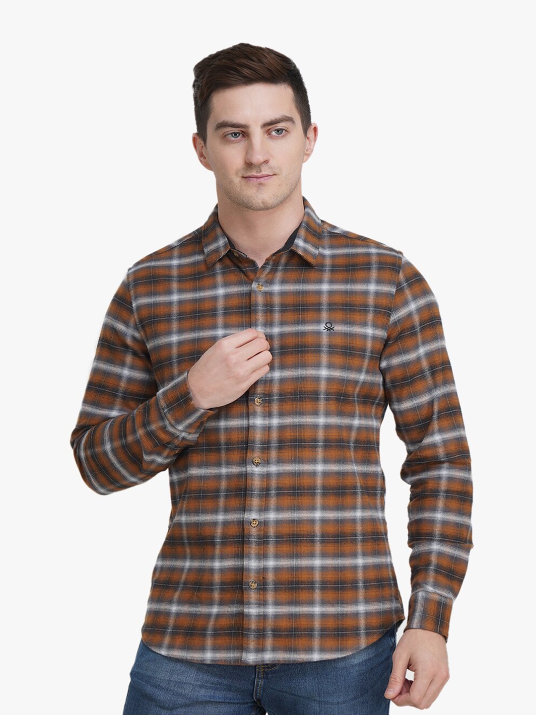 

United Colors of Benetton Multicoloured Slim Fit Tartan Checked Casual Shirt, Multi