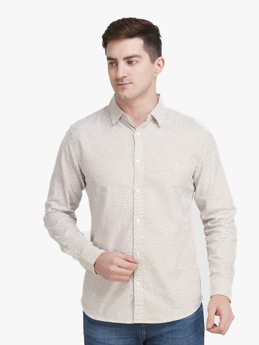 

United Colors of Benetton Men White Slim Fit Printed Casual Shirt