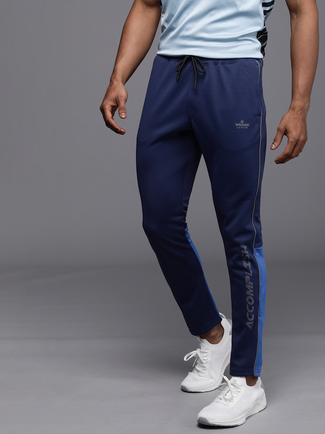 

WROGN ACTIVE Men Black & Grey Printed Track Pants, Blue