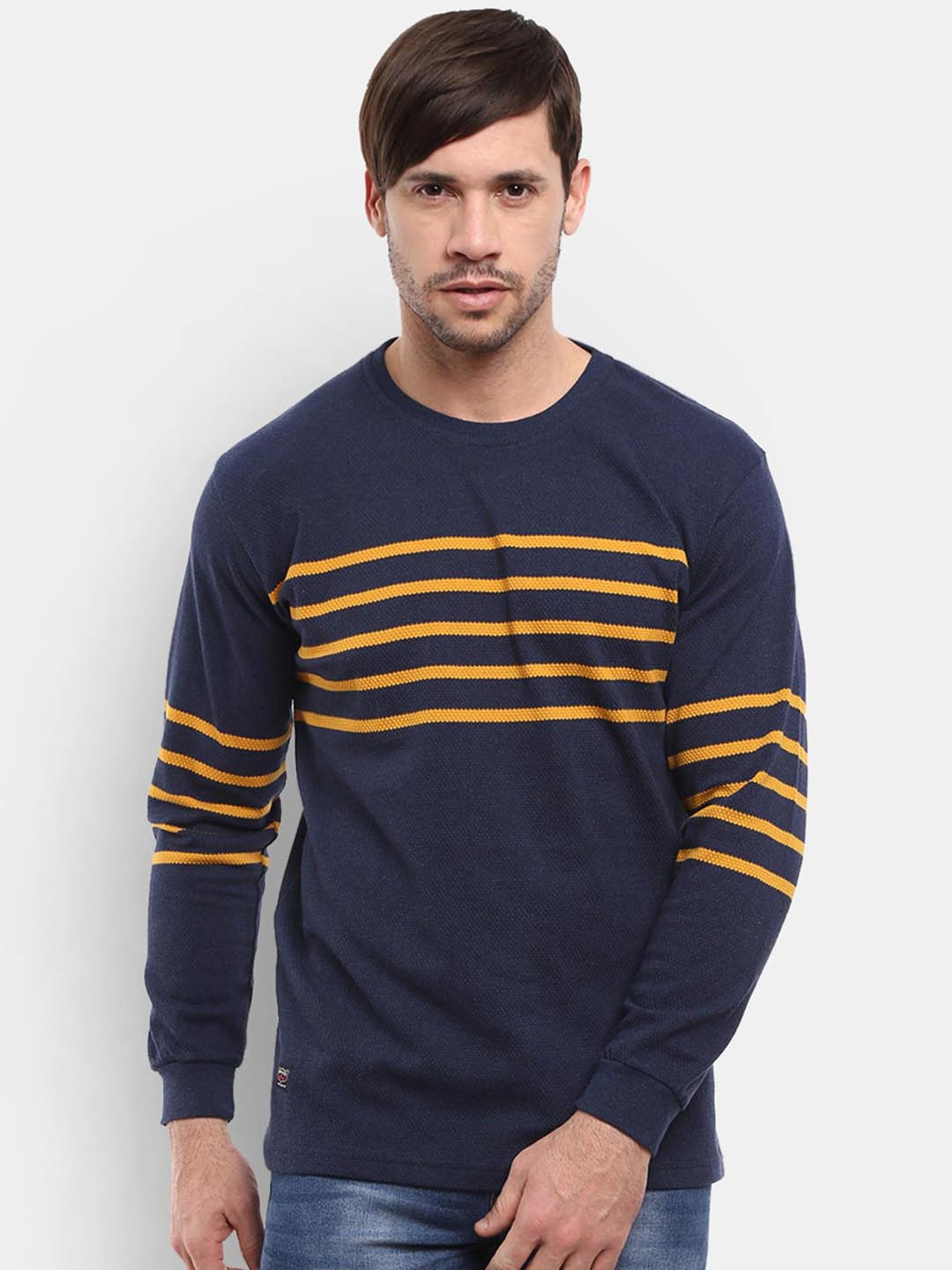 

V-Mart Men Navy Blue Striped T-shirt