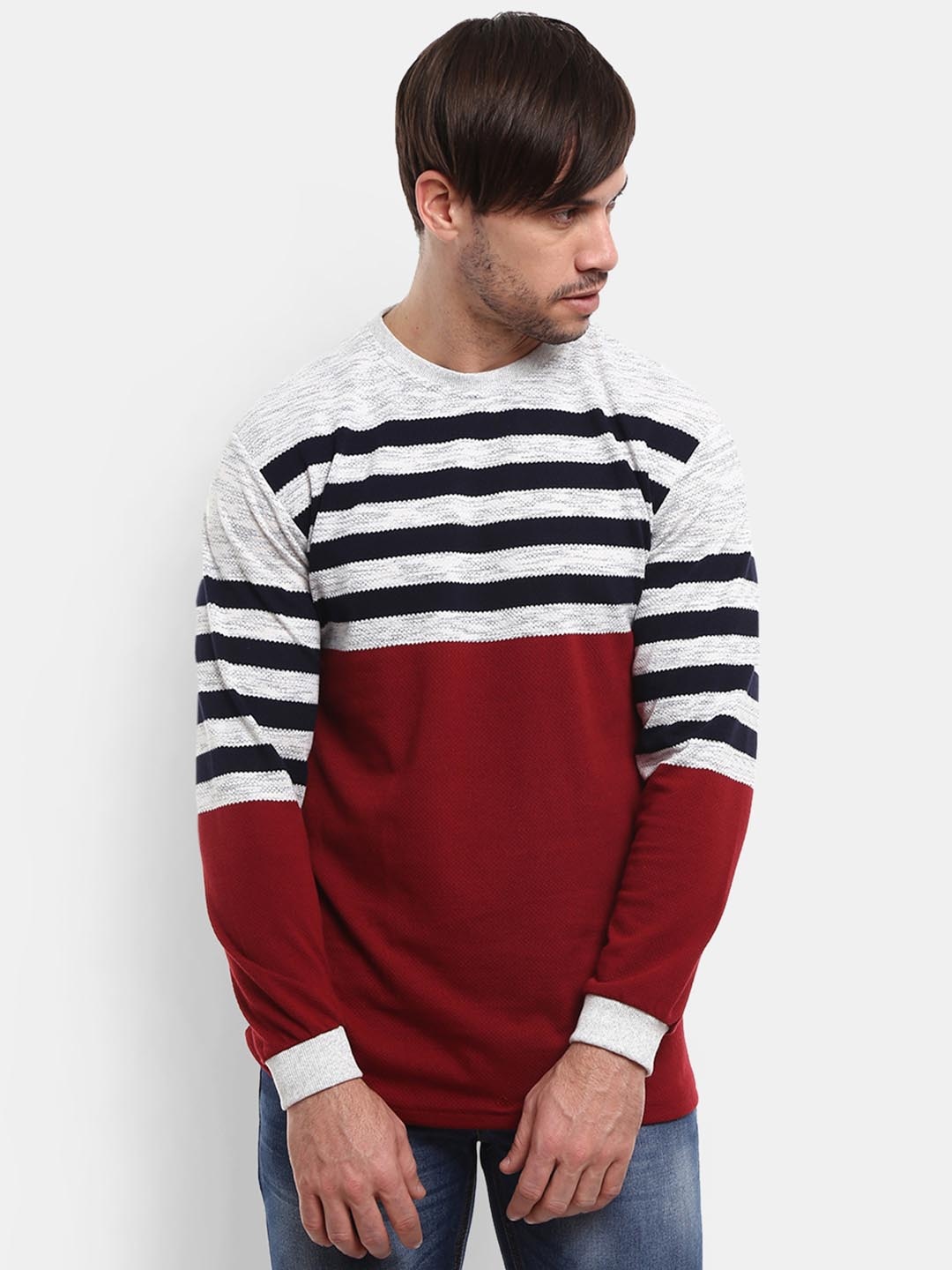 

V-Mart Men Maroon Striped T-shirt