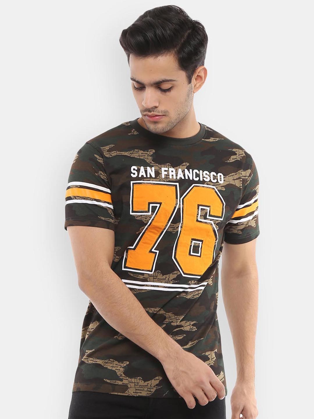 

V-Mart Men Olive Green Varsity Printed Applique T-shirt
