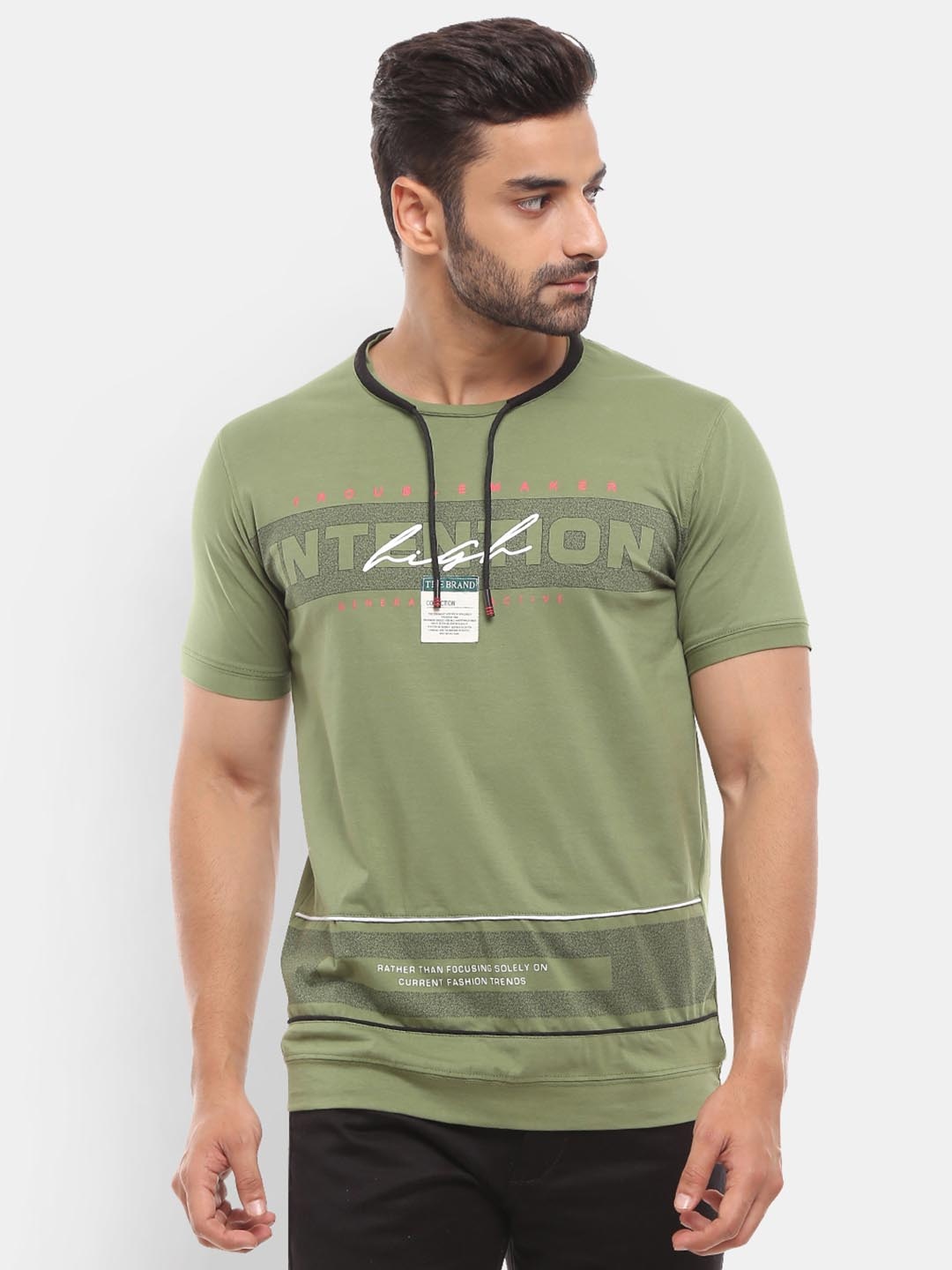 

V-Mart Men Olive Green Typography Printed T-shirt