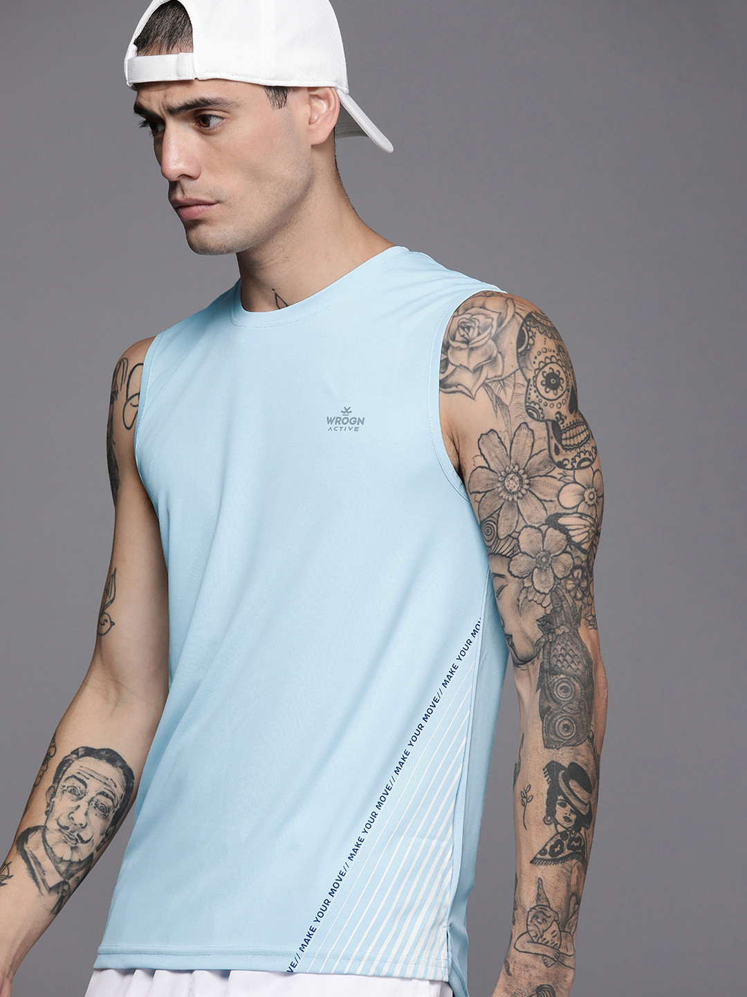 

WROGN ACTIVE Men Blue Typography Printed Slim Fit T-shirt