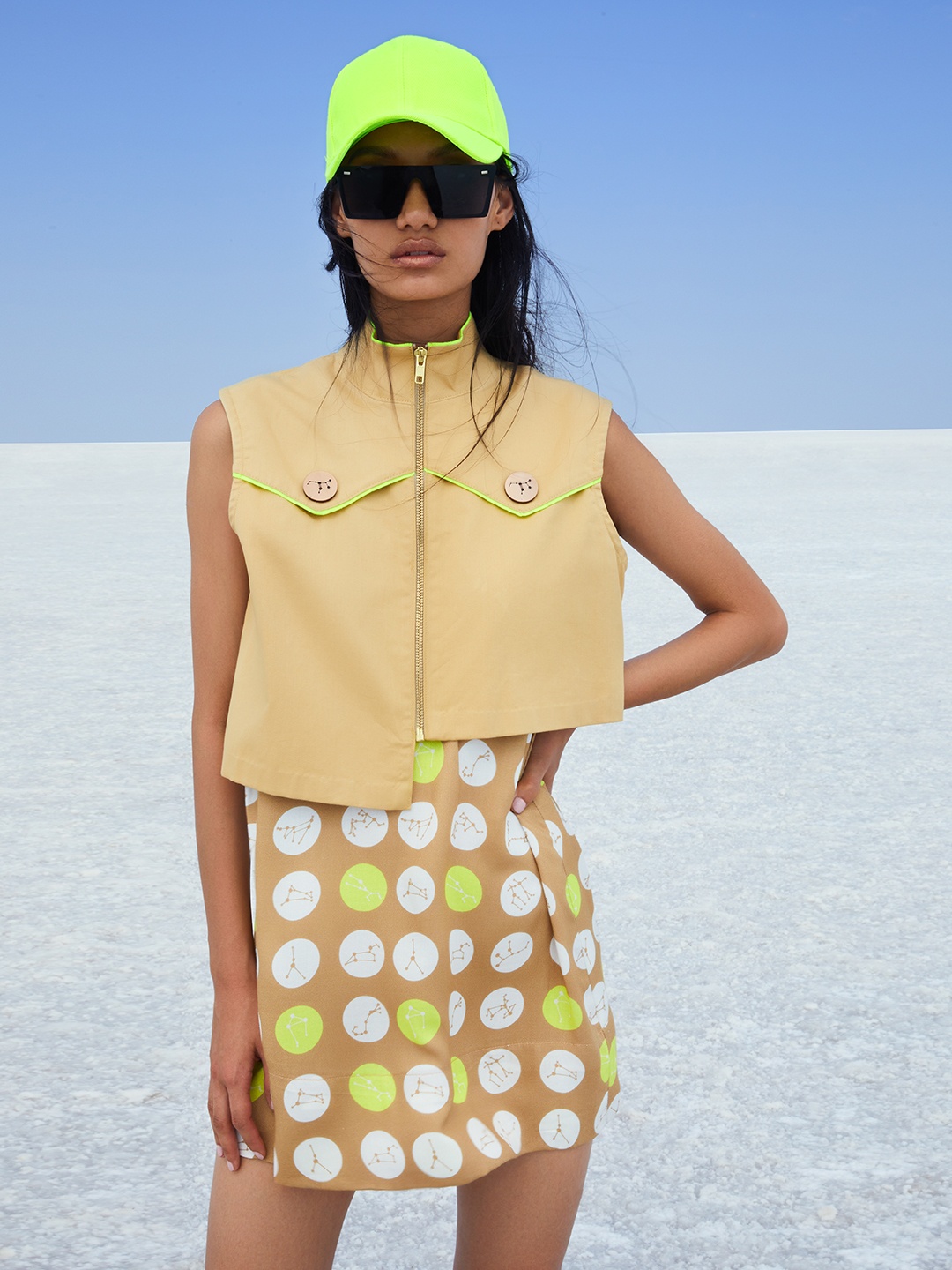 

Crimsoune Club X Nikhil Thampi Beige Printed Straight Dress