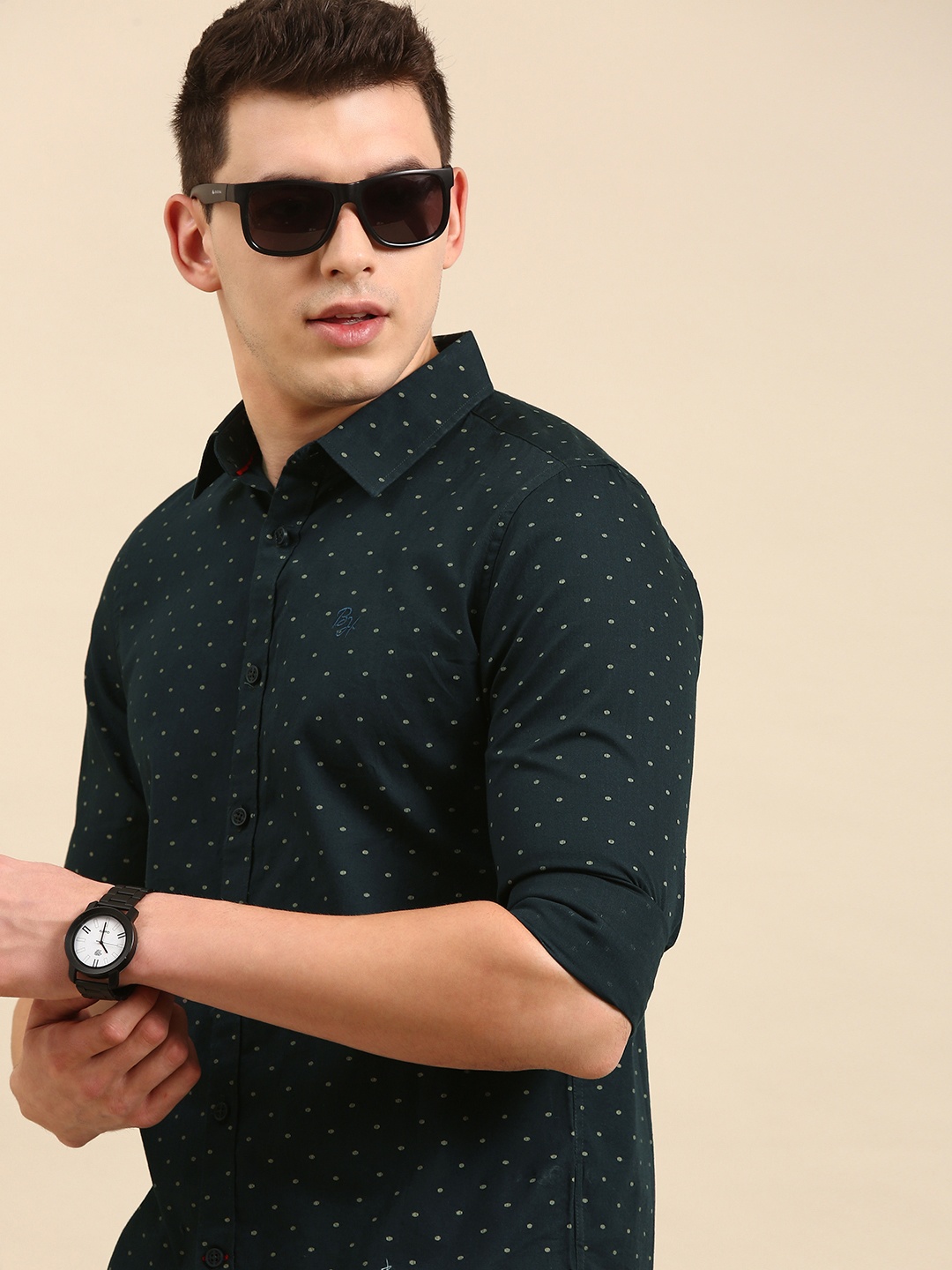 

Being Human Men Navy Blue Standard Slim Fit Abstract Printed Pure Cotton Casual Shirt