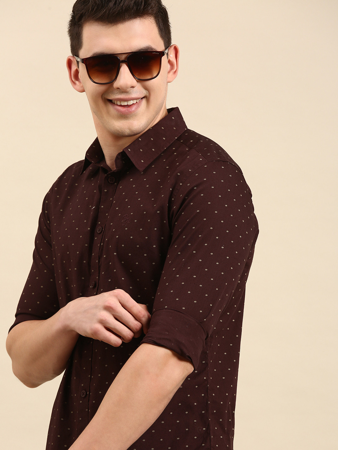 

Being Human Men Wine Standard Slim Fit Abstract Printed Pure Cotton Casual Shirt, Maroon