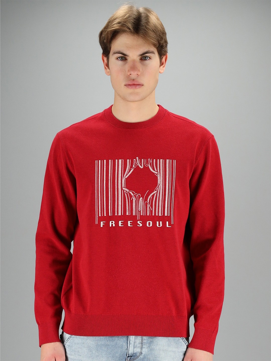 

FREESOUL Men Red Printed Sweatshirt