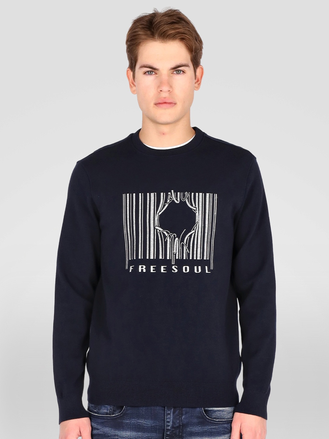 

FREESOUL Men Navy Blue Printed Sweatshirt