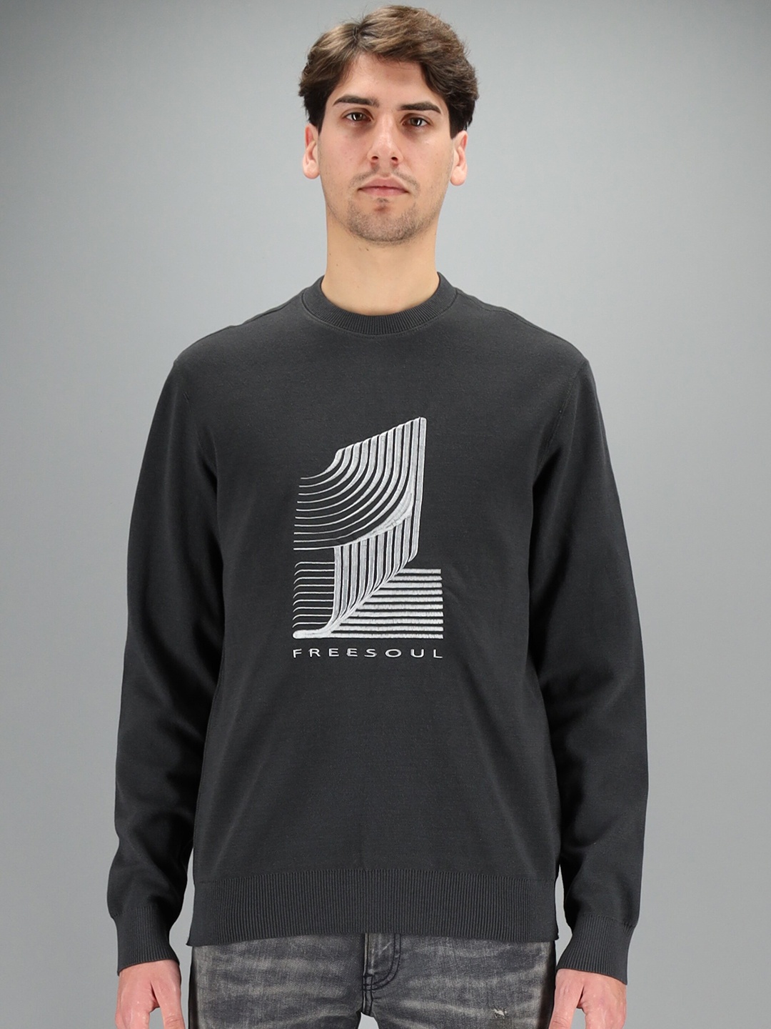 

FREESOUL Men Grey Printed Sweatshirt