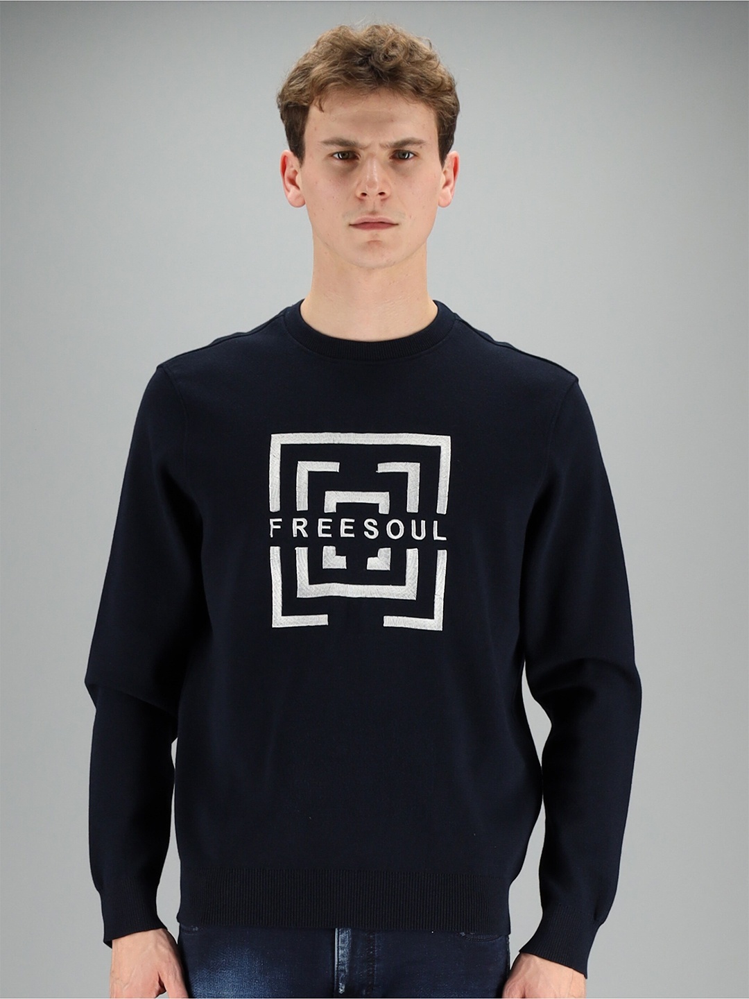 

FREESOUL Men Navy Blue Printed Sweatshirt