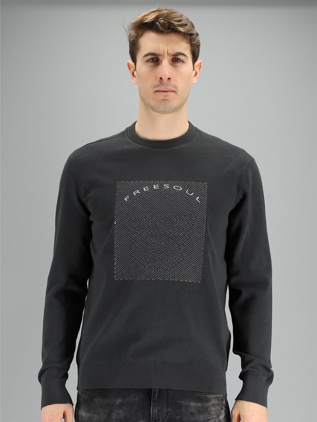 

FREESOUL Men Grey Sweatshirt