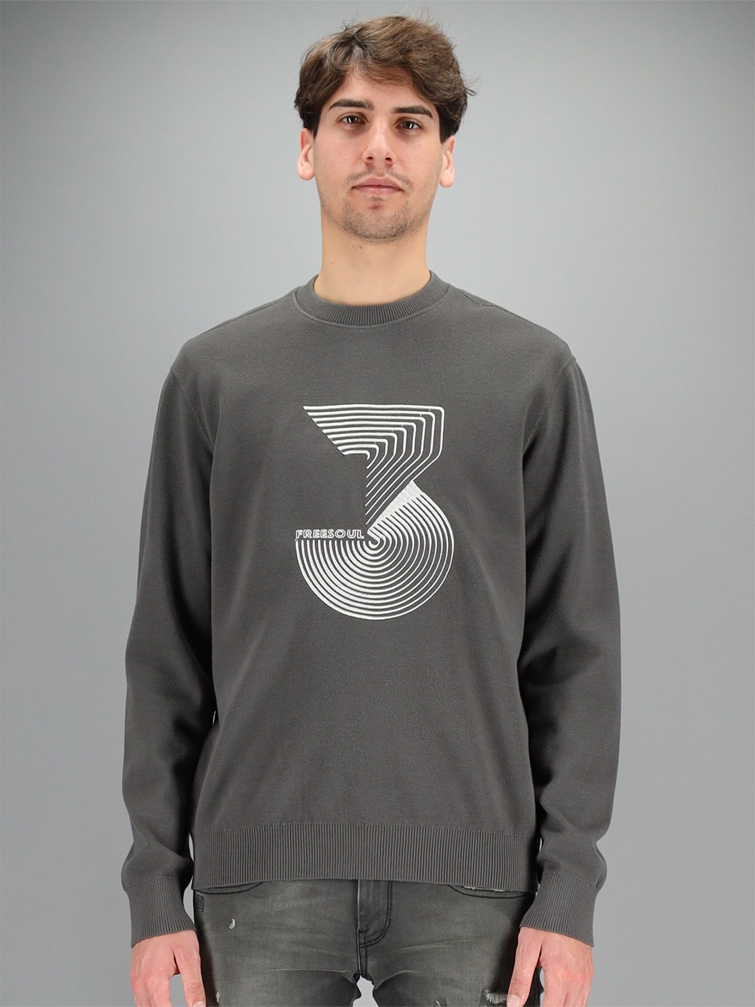 

FREESOUL Men Grey Printed Sweatshirt