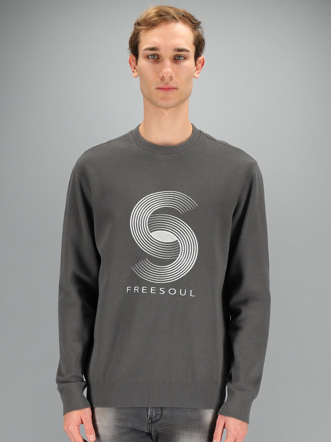 

FREESOUL Men Grey Printed Sweatshirt