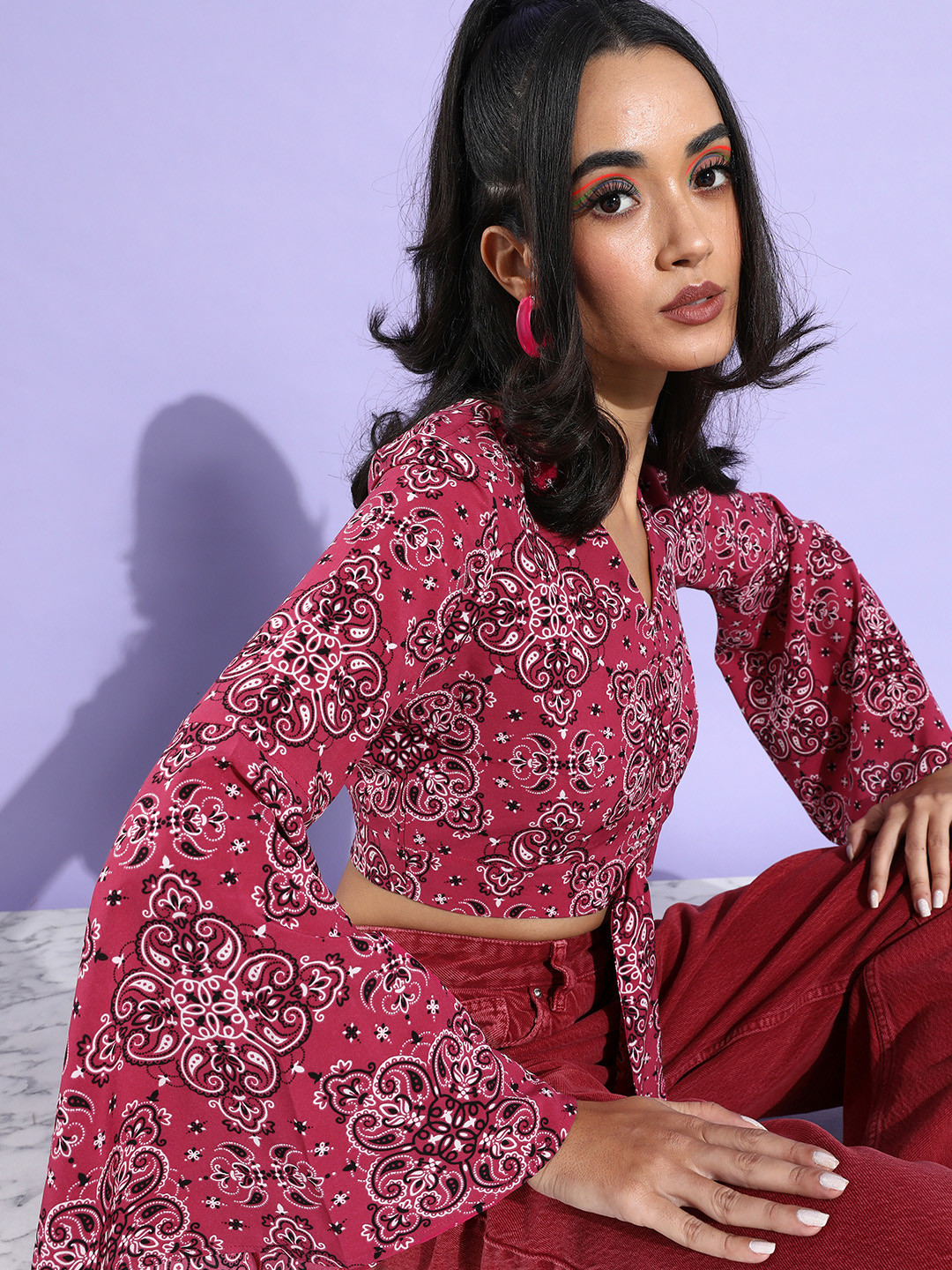 

Zink London Women Bright Fuchsia Ethnic Motifs All in the Details Top