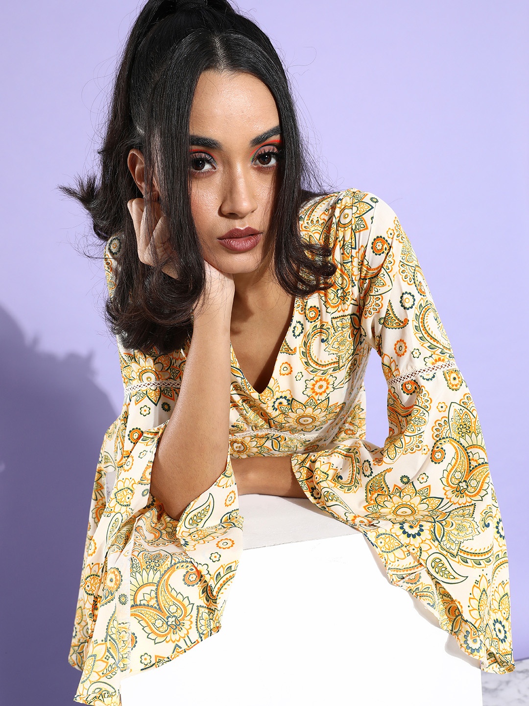 

Zink London Women Classic Off-White Ethnic Motifs Nuovo Sleeves Dress