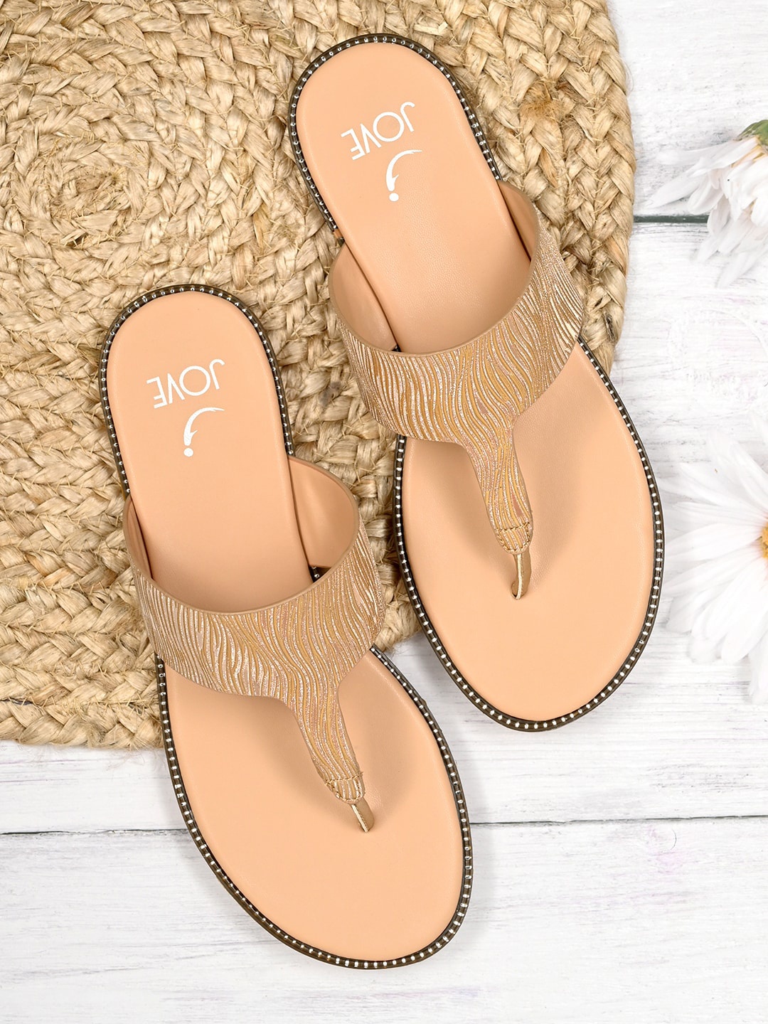 

Jove Women Gold-Toned Open Toe Flats